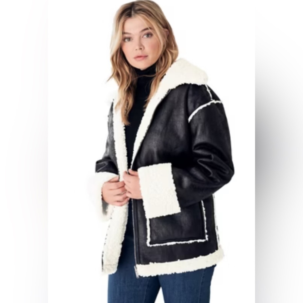 ELLOS Reversible Faux Suede Sherpa Jacket NWOT